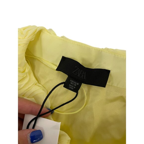 Zara Womens Blazer Jacket M Medium Yellow Textured Ruffled Cropped 3920/273 NWT - Picture 6 of 16